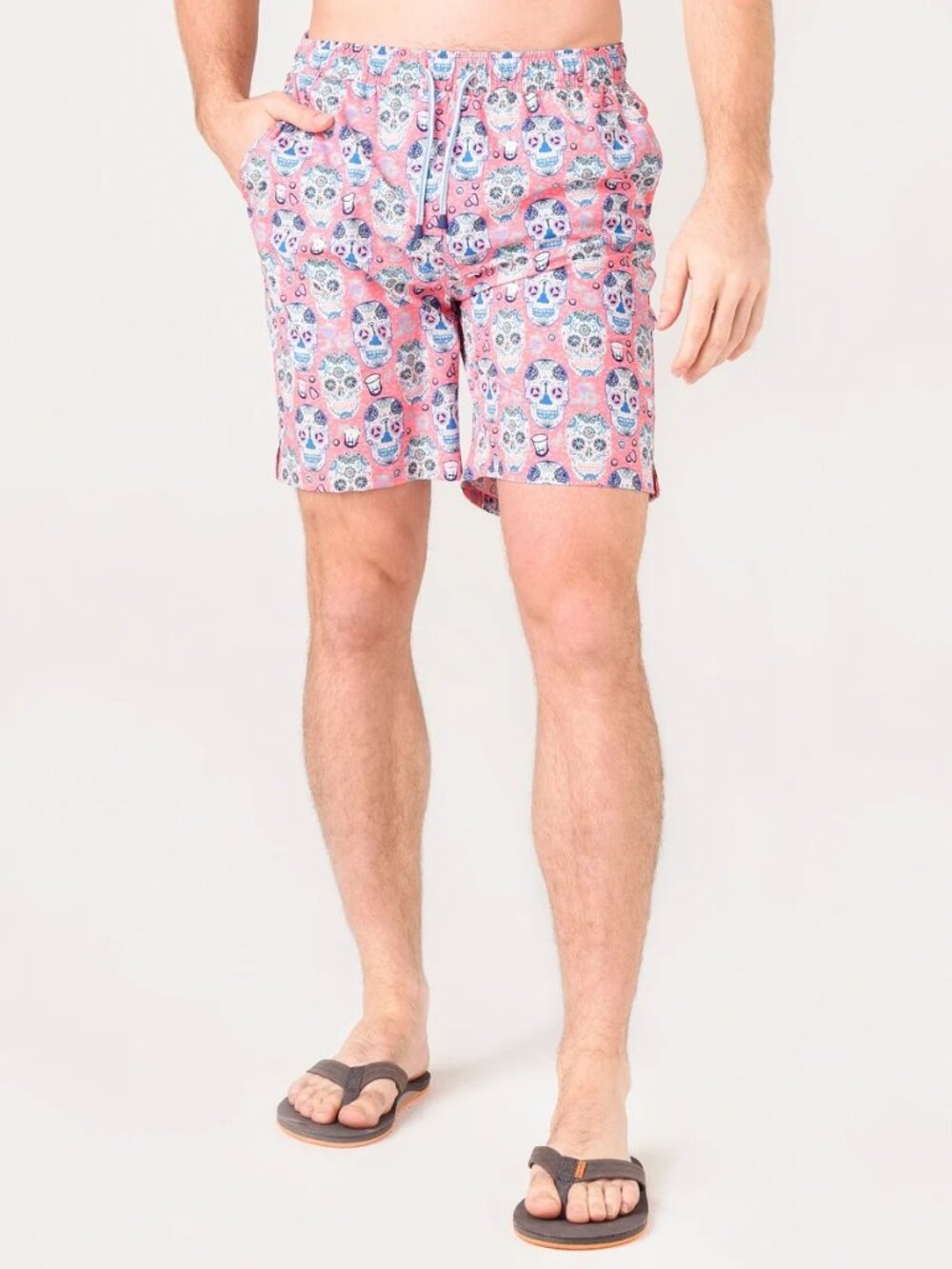 Peter Millar Swim Trunks Mens L Sugar Skull Print Surf Lined Board Shorts Beach